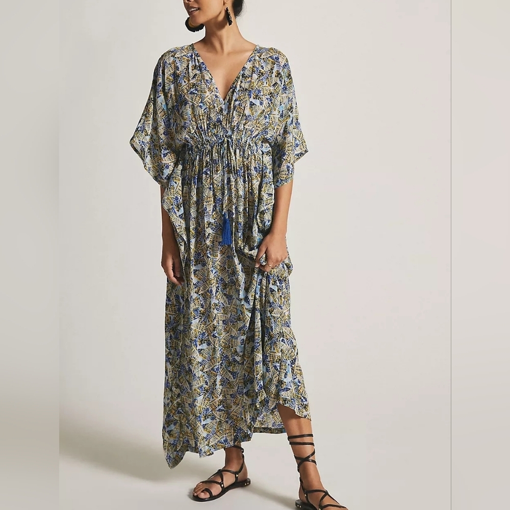 Rujuta Sheth Nwot One Size Maxi Kaftan Dress | Artisan Handwoven Boho Minimalist